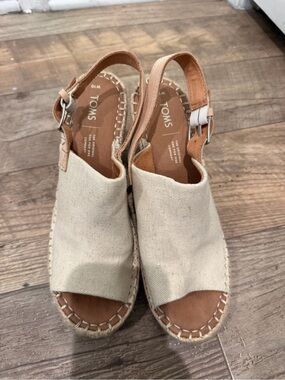 TOMS Natural Canvas Espadrille Slingback Sandals